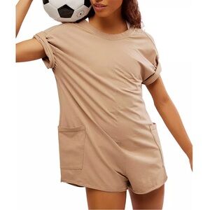 NWT FP Movement Women's Hot Shot Tee Romper In Mocha Latte